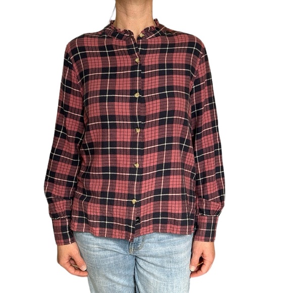 Rails Andie Button Down Shirt In Rose Indigo‎ Plaid Ruffle Collar Casual XS - Picture 3 of 17